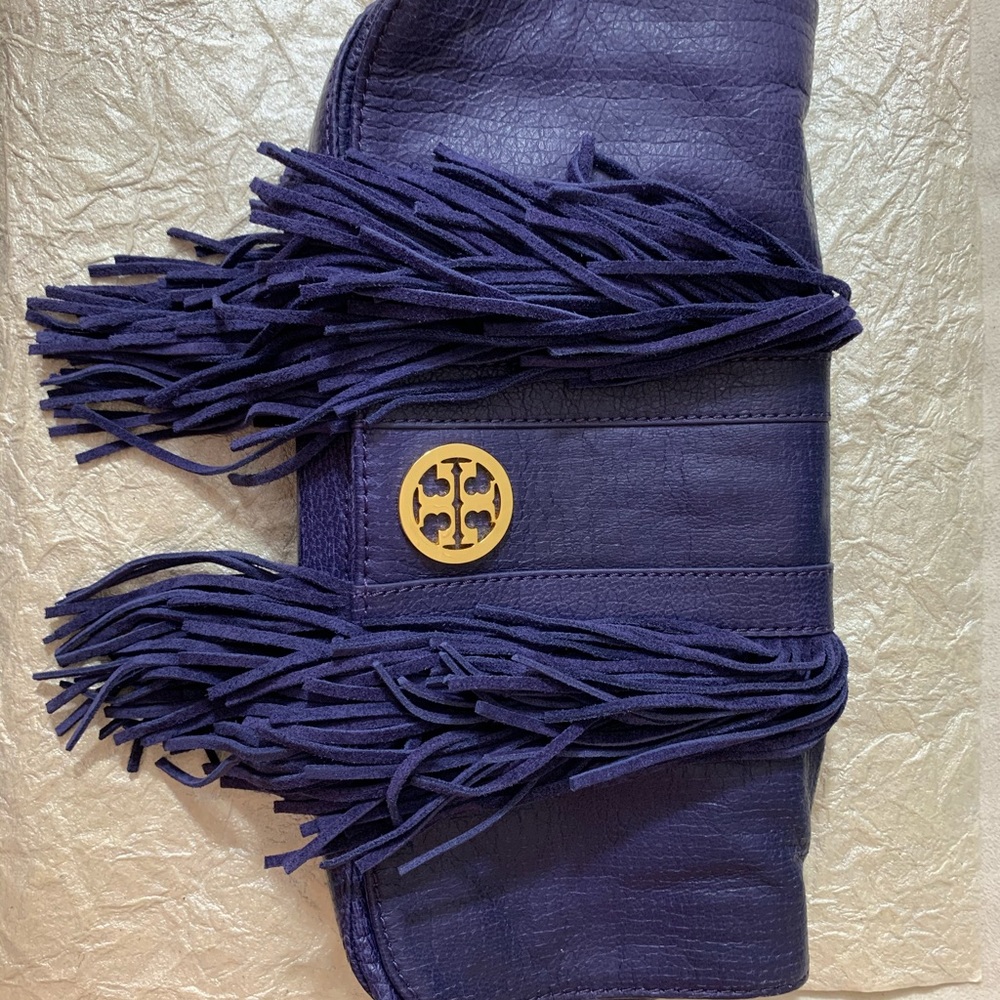 TORY BURCH PURPLE SAWLA LEATHER SUEDE CLUTCH GUC M - Picture 7 of 16